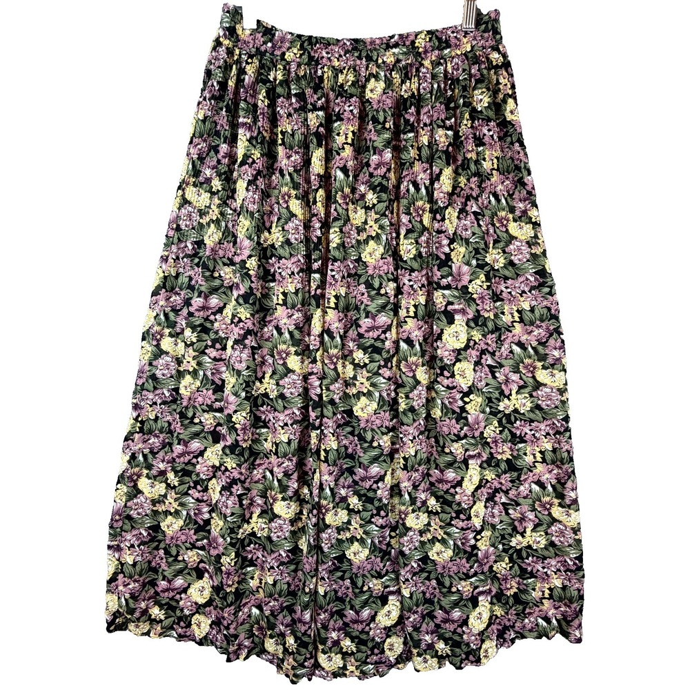 Vintage Sag Harbor Skirt Womens M‎ Pink Yellow Floral Cottagecore Boho Pleated